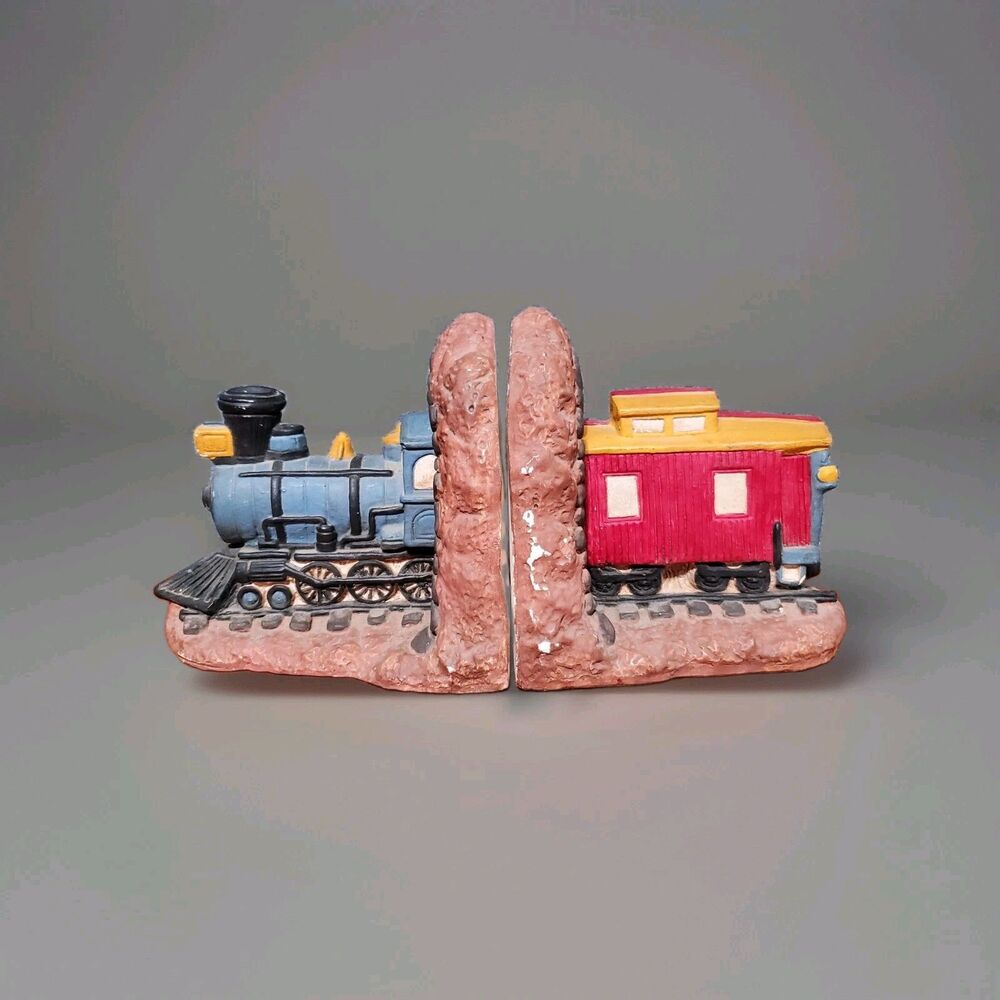 Vintage Ceramic Stream Engine Caboose Going Thru Tunnel Bookends 1 Set Only 90s